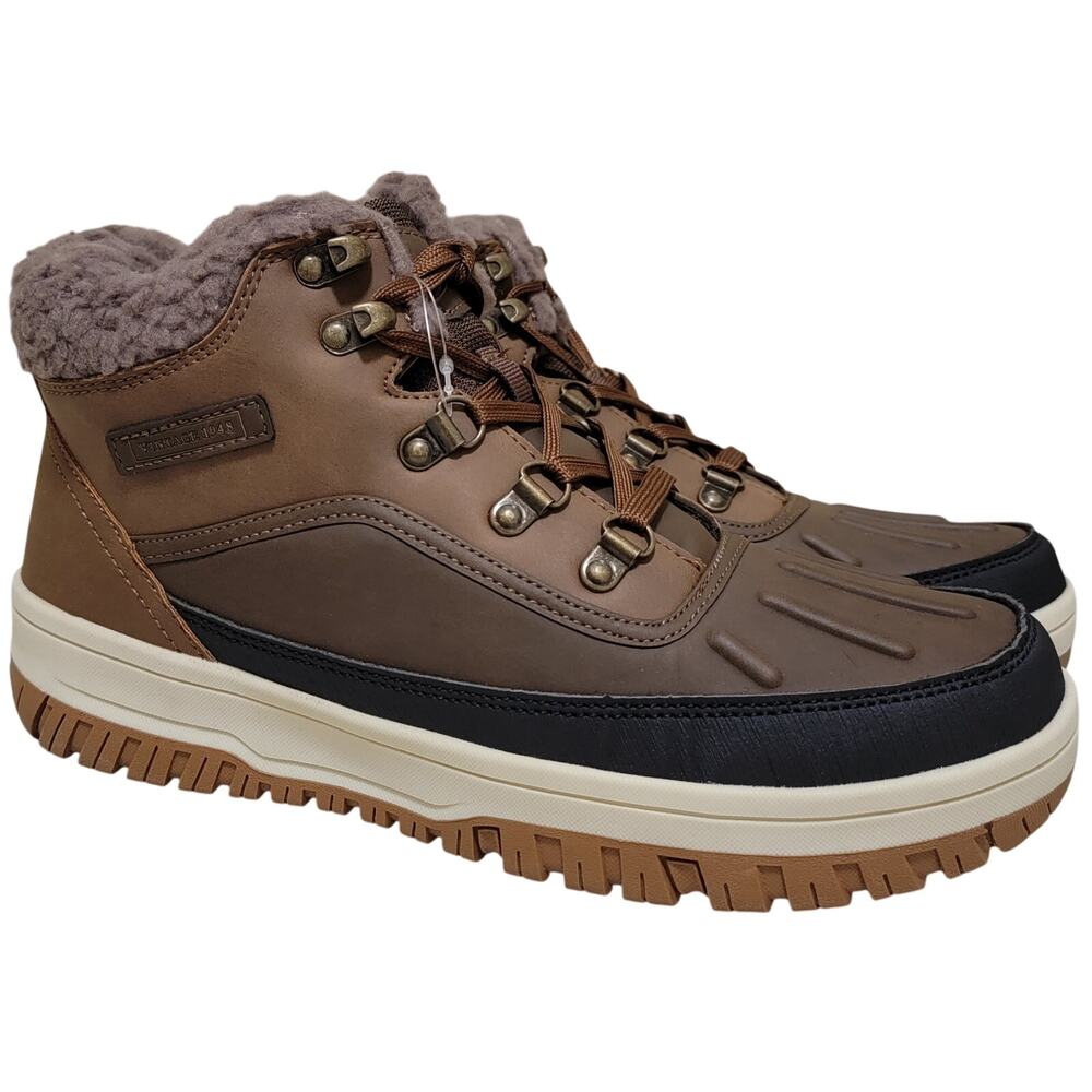 Men's Fleece Lined Fur Trim Hiking Boots Size US 9M Brown Weatherproof Larry